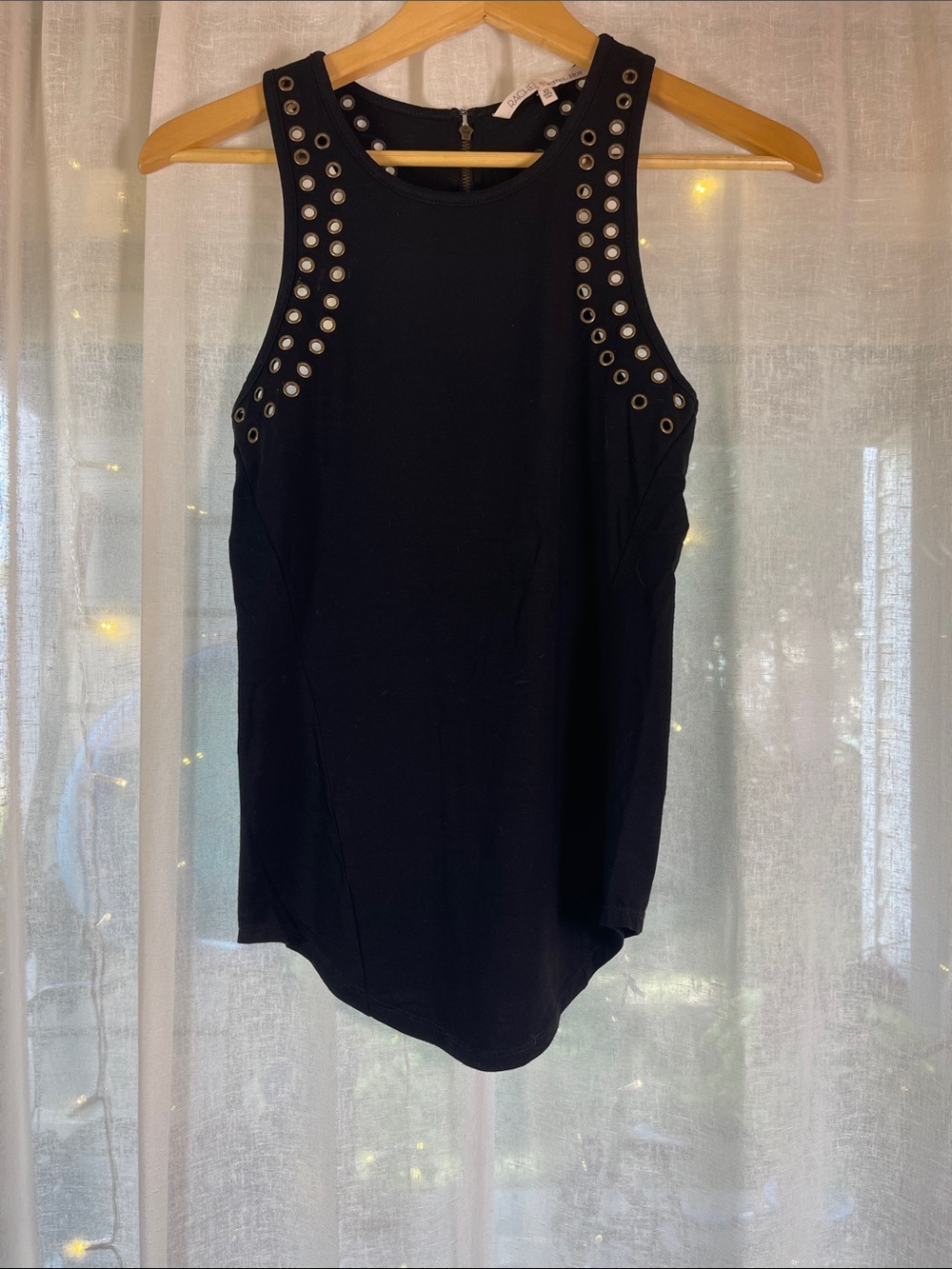 RACHEL Rachel Roy Black Grommett-Trim Sleeveless Racerback Tank